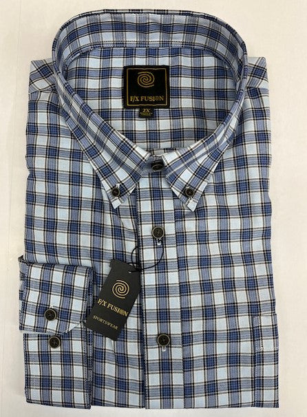 FX Fusion Easy Care Cotton Poly Woven Shirt Blue Royal Check