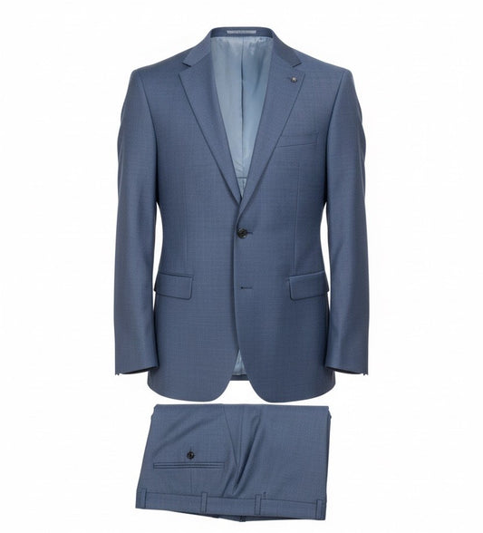 Jack Victor Wool Solid Blue Sharkskin Suit
