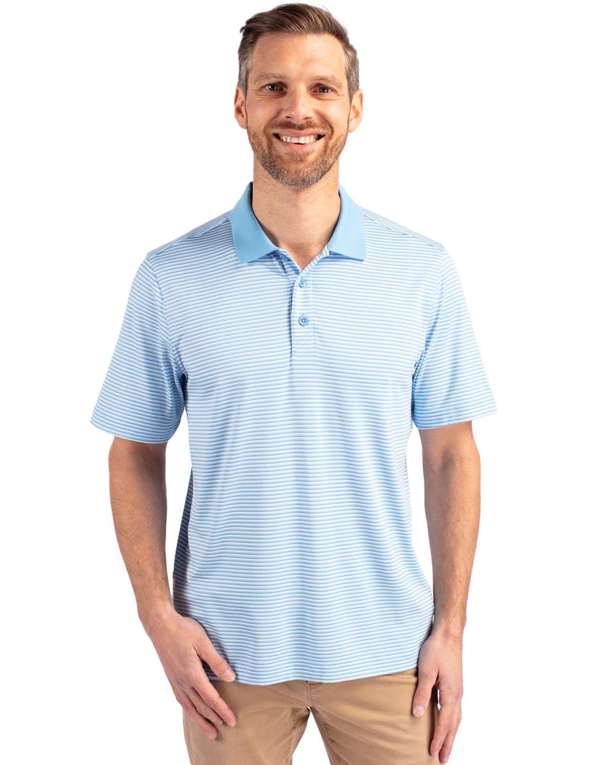 Cutter & Buck Forge Polo Tonal Stripe Atlas Blue - Hajjar's Big & Tall Mens Clothing