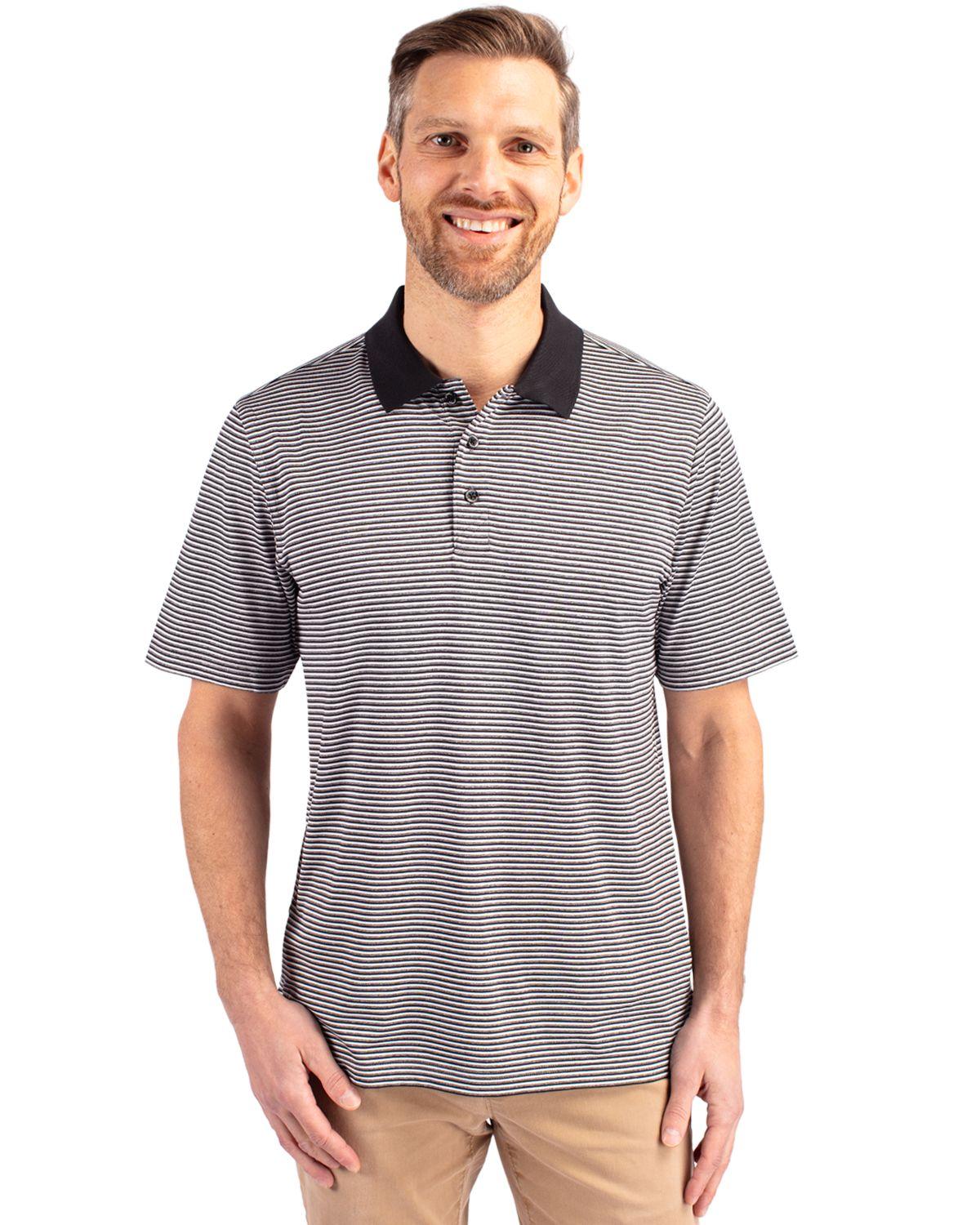 Cutter & Buck Forge Polo Tonal Stripe Black - Hajjar's Big & Tall Mens Clothing