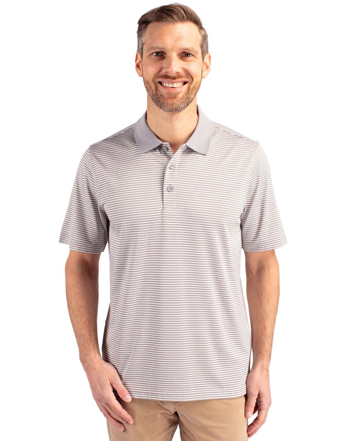 Cutter & Buck Forge Polo Tonal Stripe Polished Grey - Hajjar's Big & Tall Mens Clothing