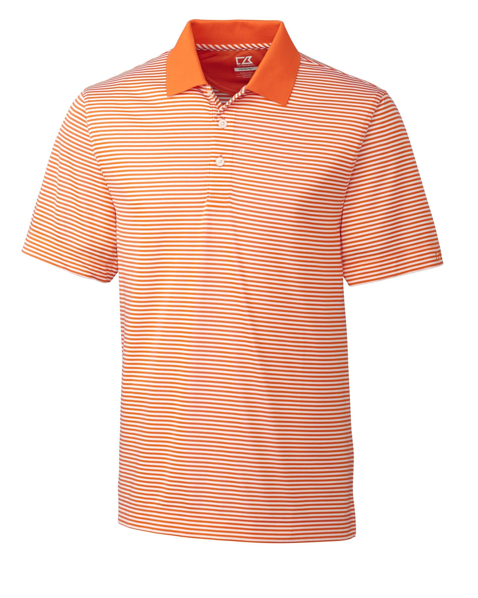 Cutter & Buck DryTec Trevor Stripe Orange Burst/White - Hajjar's Big & Tall Mens Clothing