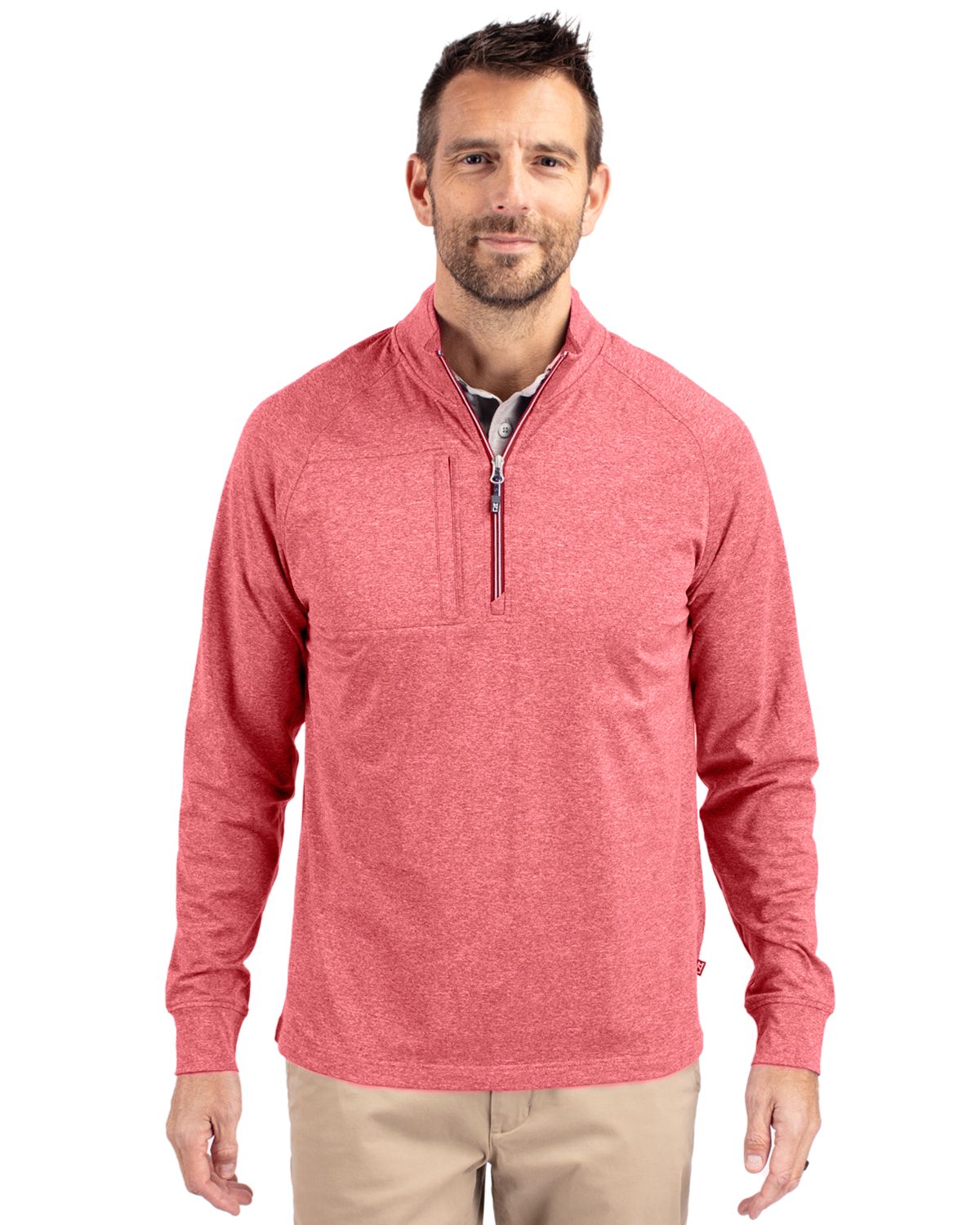 Cutter & Buck Adapt Eco Knit Heather Quarter Zip Pullover Cardinal Red