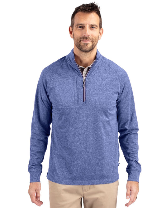 Cutter & Buck Adapt Eco Knit Heather Quarter Zip Pullover Tour Blue