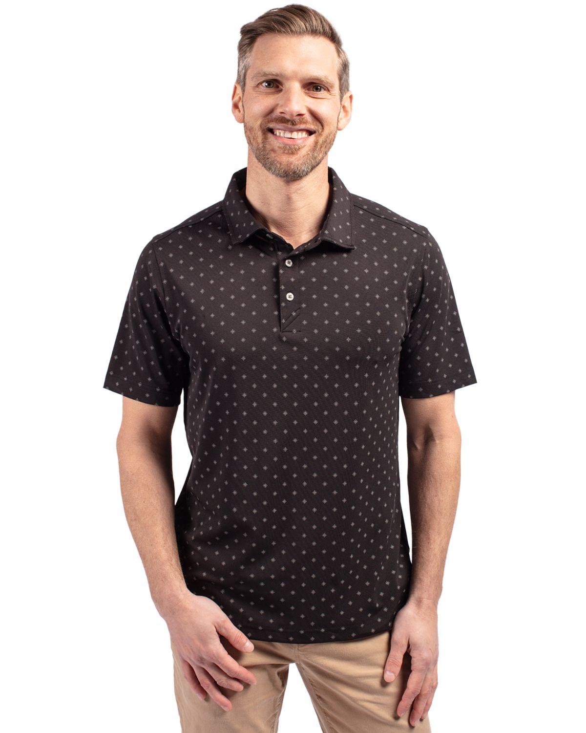 Cutter & Buck Virtue Eco Pique Tile Printed Polo Black - Hajjar's Big & Tall Mens Clothing