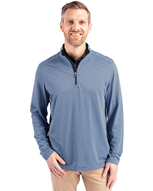 Cutter & Buck Virtue Eco Pique Micro Stripe Quarter Zip Atlas/Navy Blue