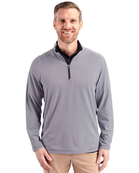 Cutter & Buck Virtue Eco Pique Micro Stripe Quarter Zip Navy Blue/White