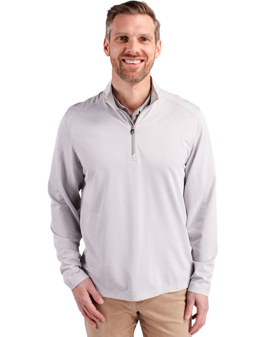 Cutter & Buck Virtue Eco Pique Micro Stripe Quarter Zip Polished/White