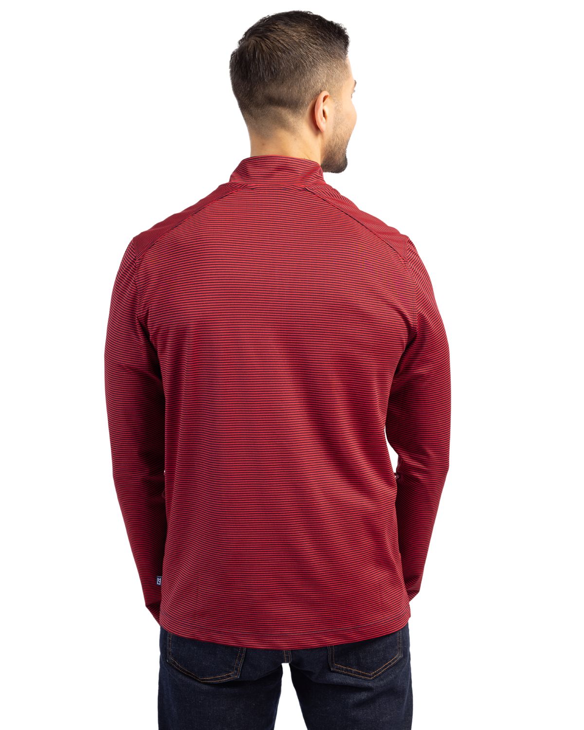 Cutter & Buck Virtue Eco Pique Micro Stripe Quarter Zip Red/Navy Blue