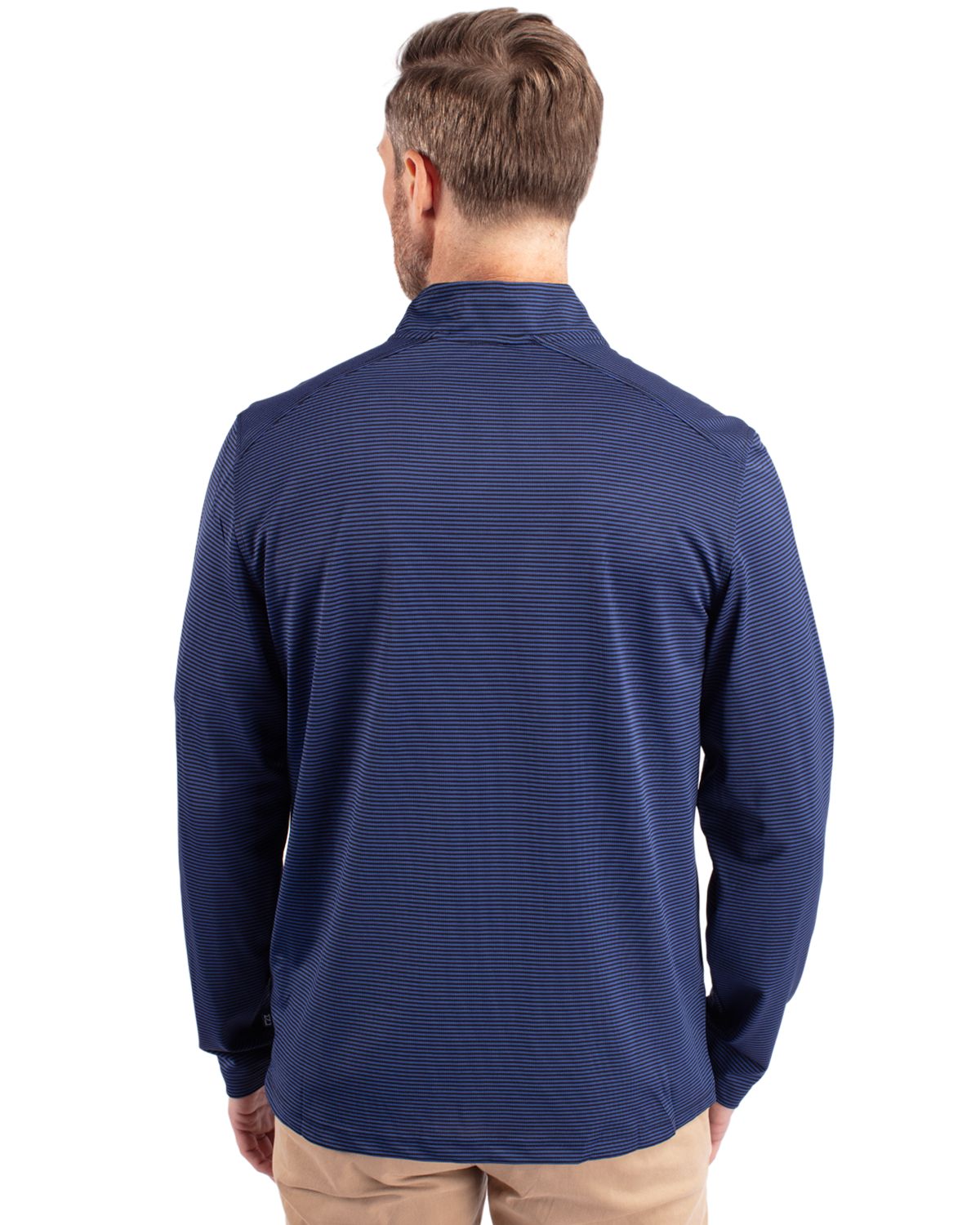 Cutter & Buck Virtue Eco Pique Micro Stripe Quarter Zip Tour Blue/Black