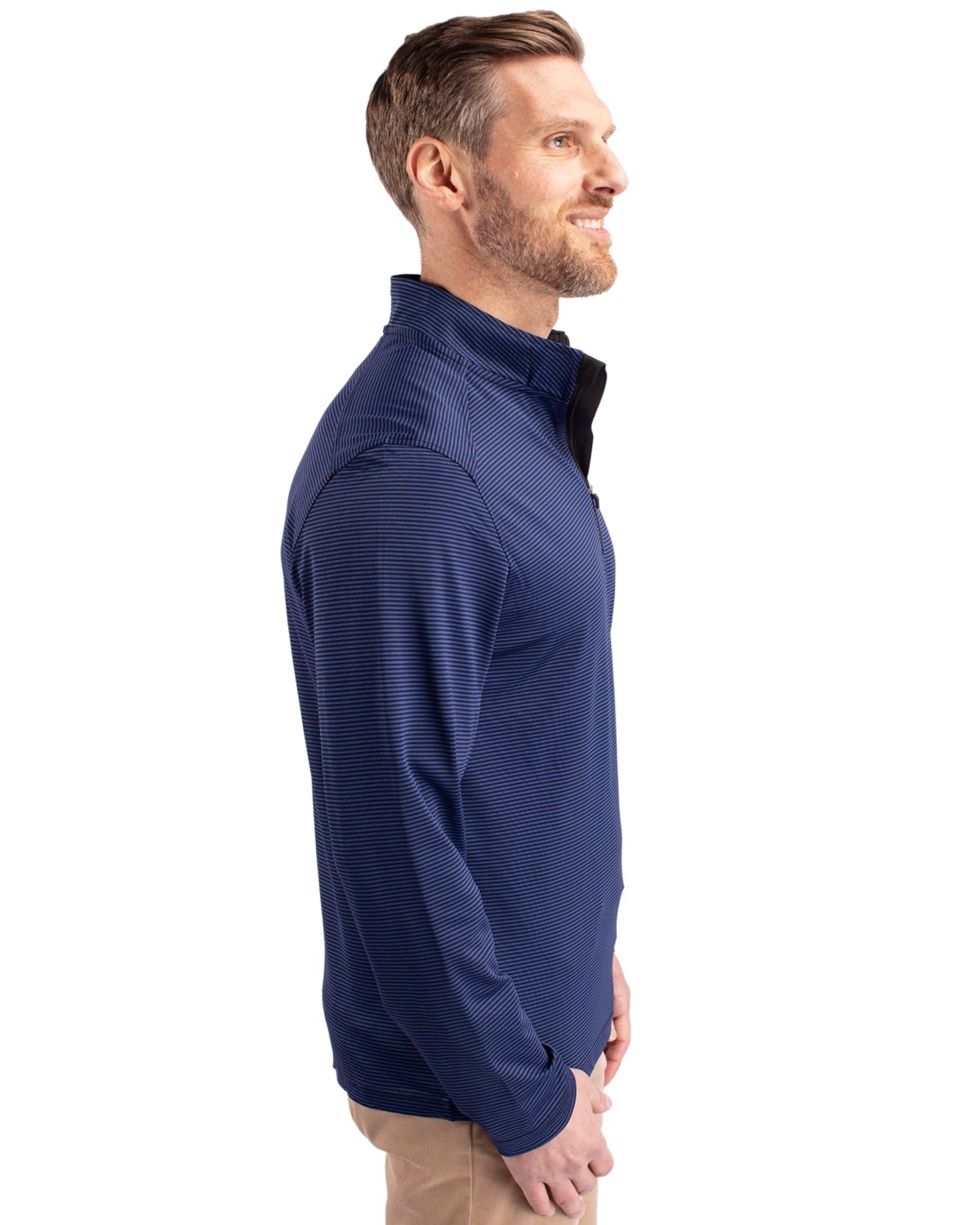 Cutter & Buck Virtue Eco Pique Micro Stripe Quarter Zip Tour Blue/Black