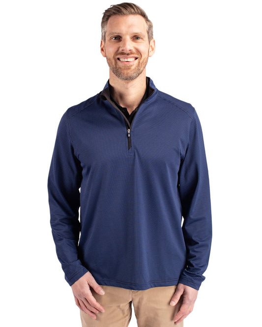 Cutter & Buck Virtue Eco Pique Micro Stripe Quarter Zip Tour Blue/Black