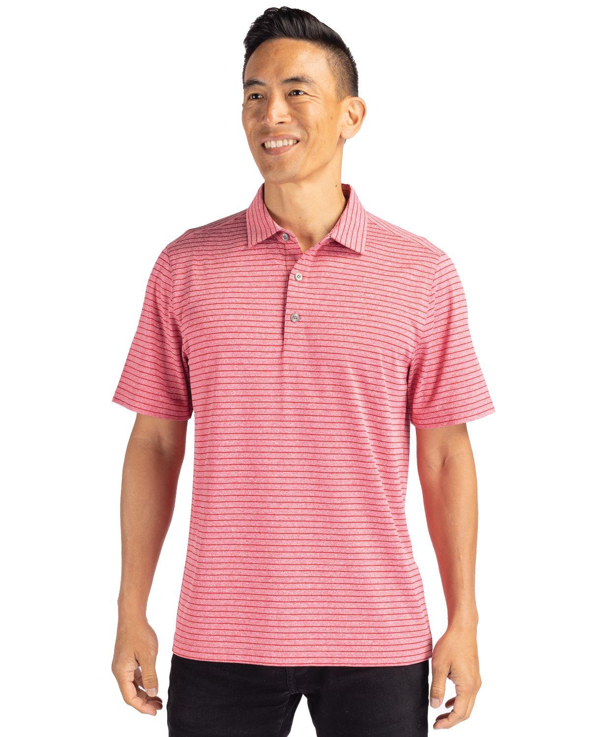 Cutter & Buck Forge Eco Heather Stripe Stretch Polo Red Heather - Hajjar's Big & Tall Mens Clothing