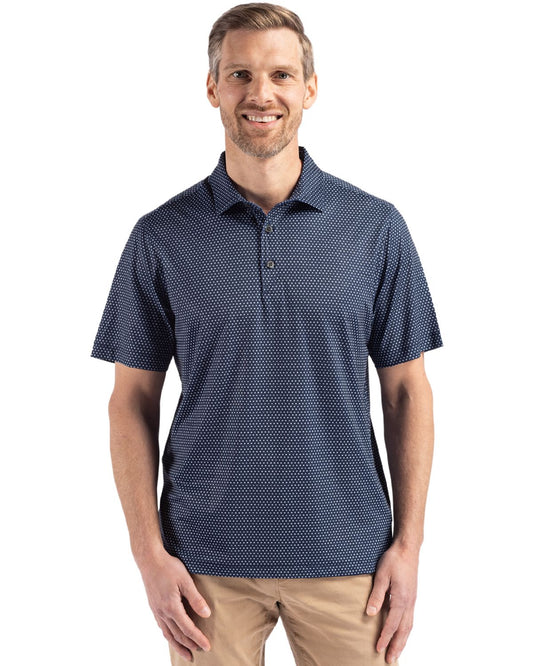 Cutter & Buck Pike Eco Shadow Check Print Polo Navy Blue
