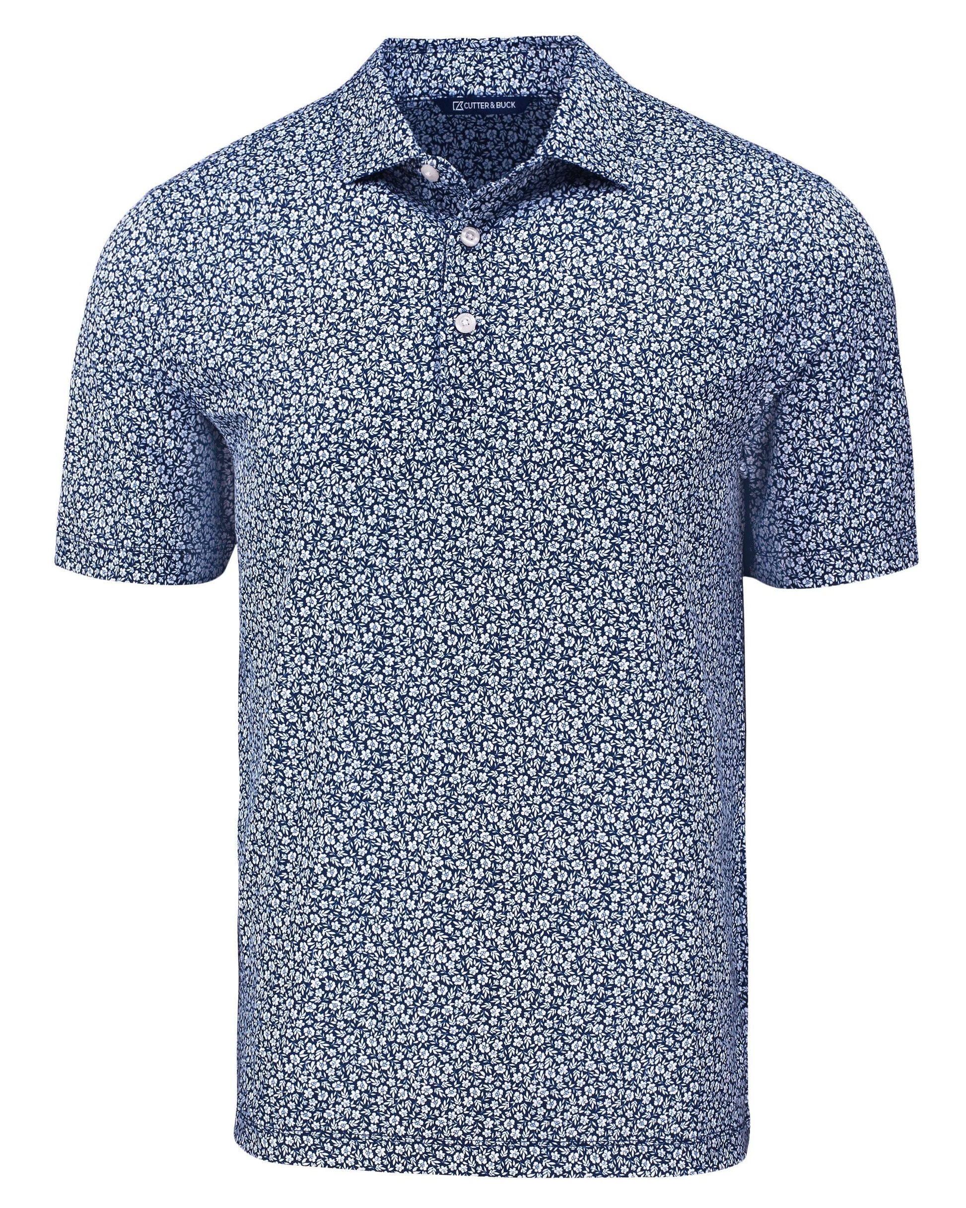 Cutter & Buck Pike Eco Floral Print Polo Navy Blue - Hajjar's Big & Tall Mens Clothing