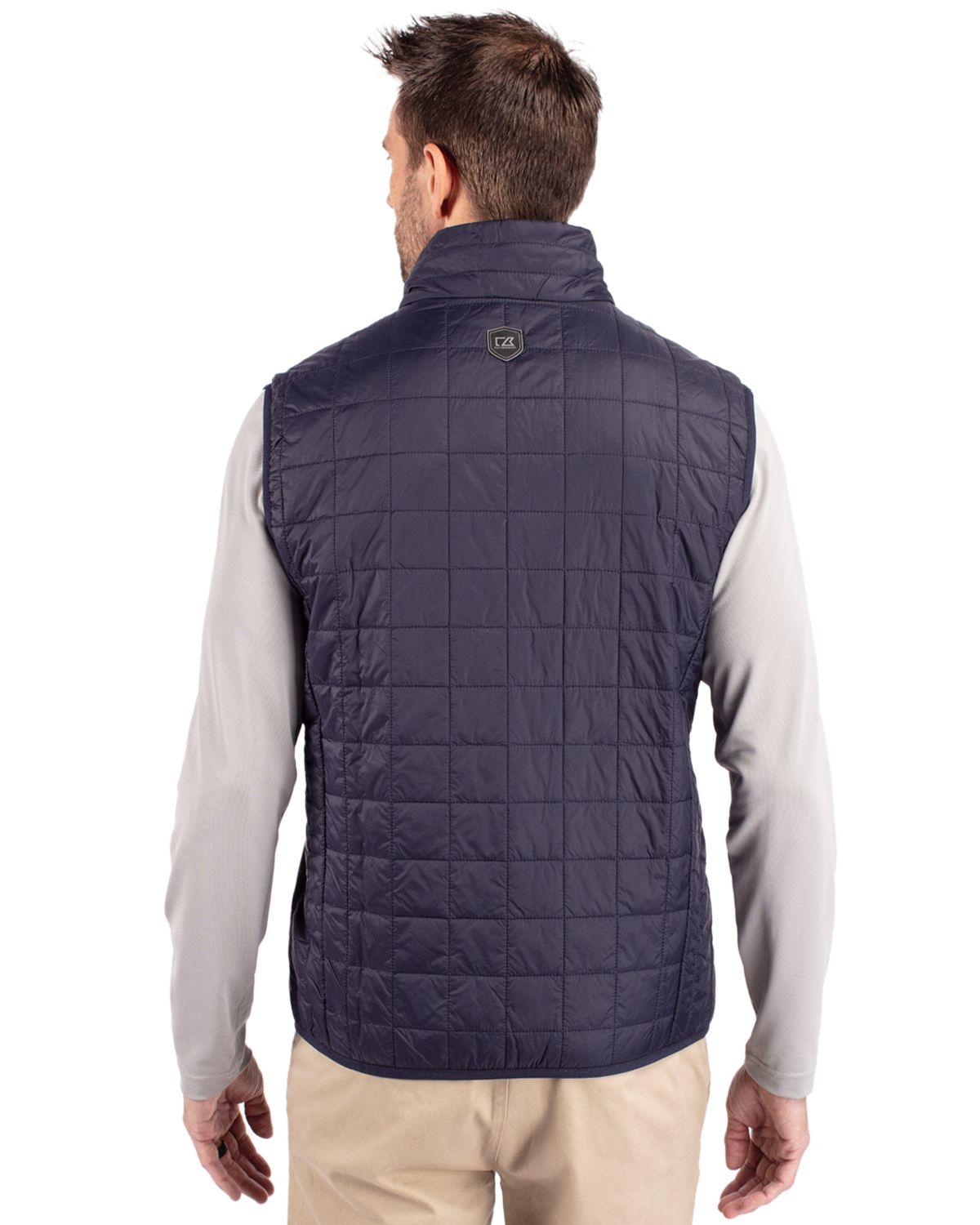 Cutter & Buck Rainier PrimaLoft Eco Insulated Full Zip Puffer Vest Dark Navy/Silver - Hajjar's Big & Tall Mens Clothing