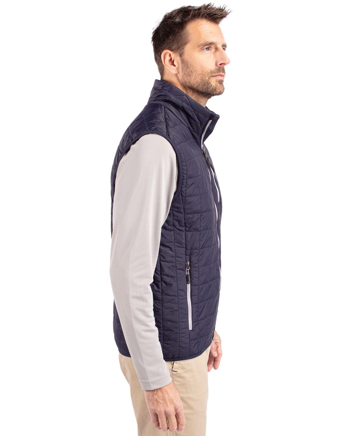 Cutter & Buck Rainier PrimaLoft Eco Insulated Full Zip Puffer Vest Dark Navy/Silver - Hajjar's Big & Tall Mens Clothing