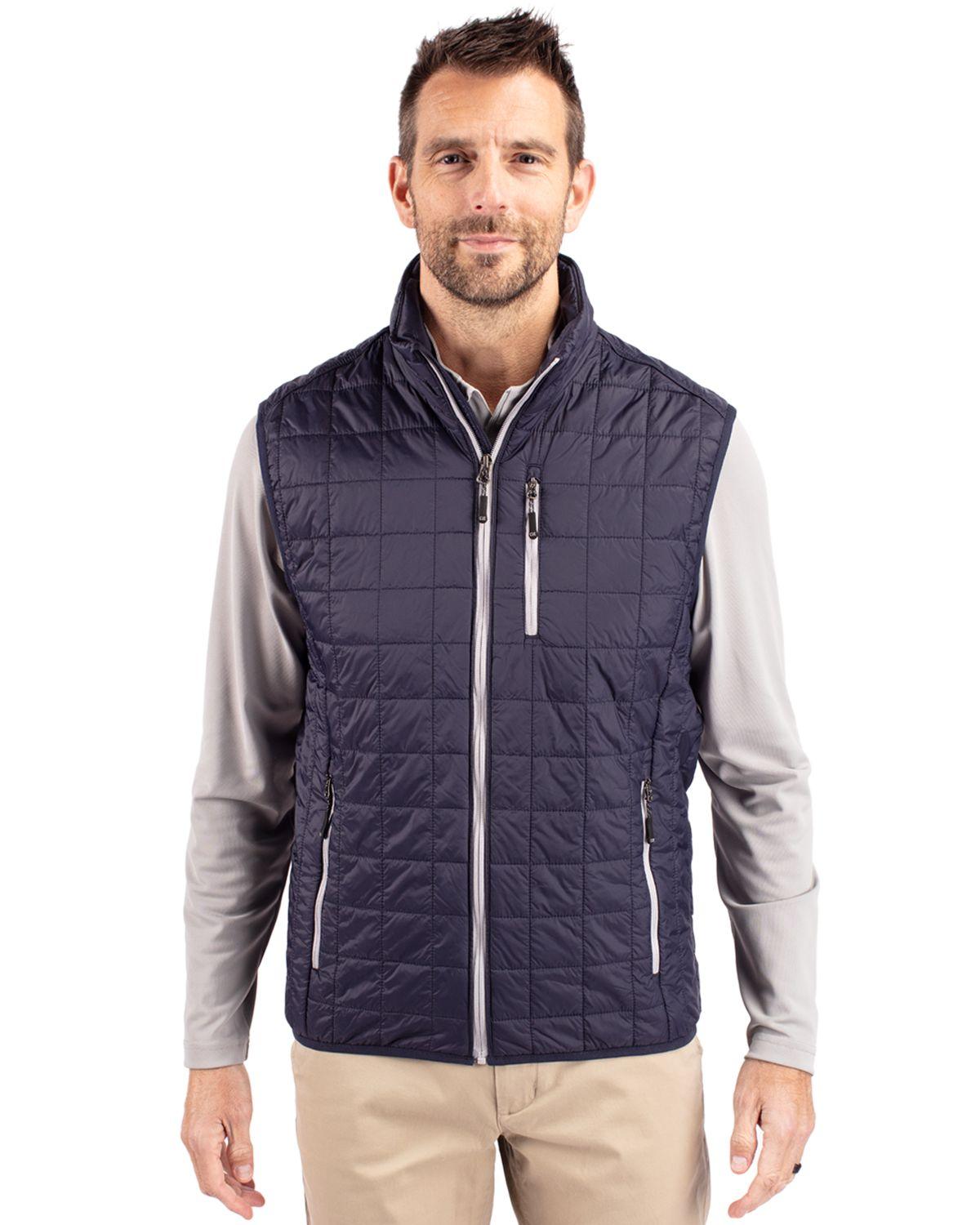 Cutter & Buck Rainier PrimaLoft Eco Insulated Full Zip Puffer Vest Dark Navy/Silver - Hajjar's Big & Tall Mens Clothing