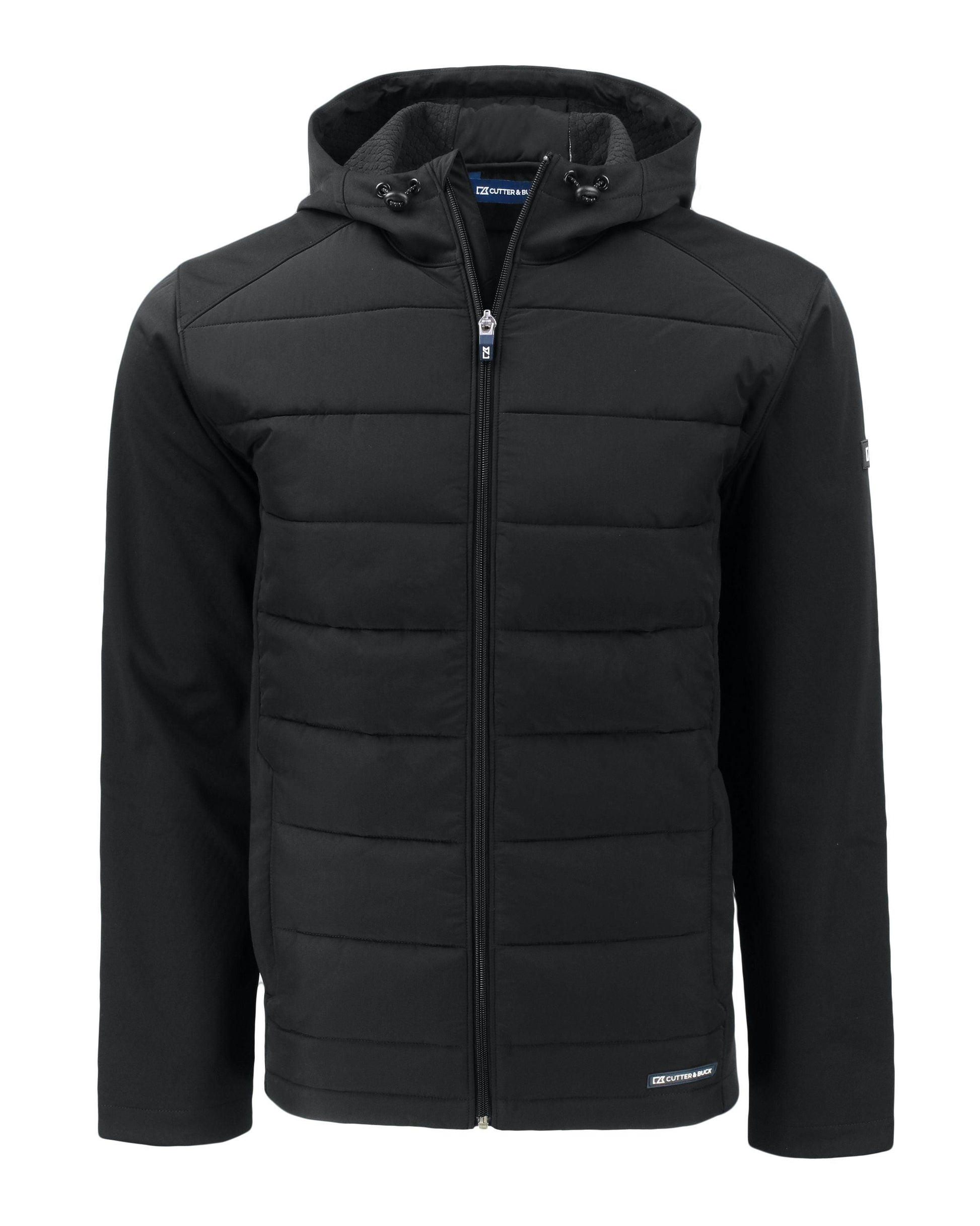 Cutter & Buck Evoke Hybrid Eco Softshell Recycled Full Zip Hooded Jacket Black - Hajjar's Big & Tall Mens Clothing