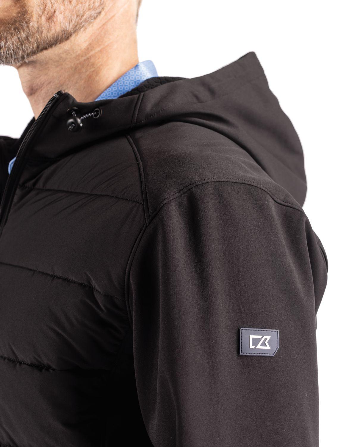 Cutter & Buck Evoke Hybrid Eco Softshell Recycled Full Zip Hooded Jacket Black - Hajjar's Big & Tall Mens Clothing