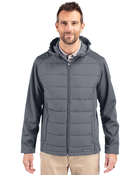 Cutter & Buck Evoke Hybrid Eco Softshell Recycled Full Zip Hooded Jacket Elemental Grey - Hajjar's Big & Tall Mens Clothing