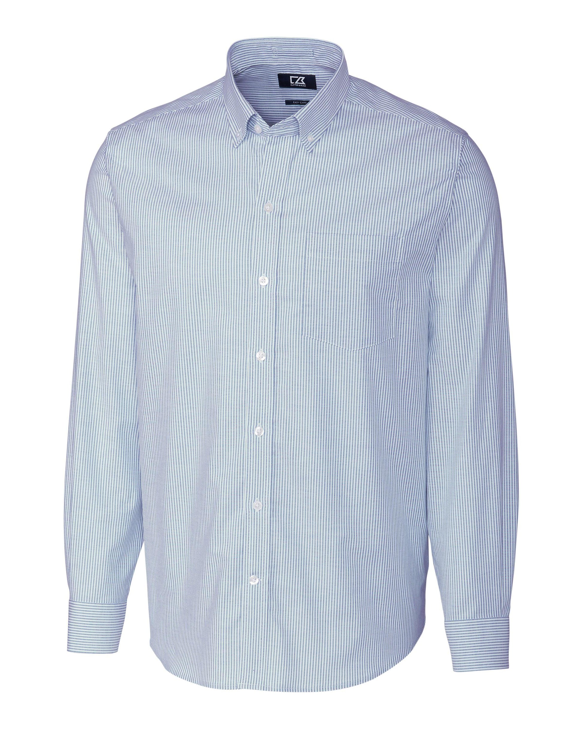 Cutter & Buck Stretch Oxford Stripe Dress Shirt Light Blue - Hajjar's Big & Tall Mens Clothing