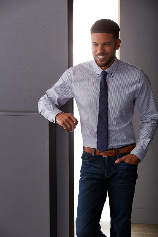 Cutter & Buck Stretch Oxford Stripe Dress Shirt Light Blue