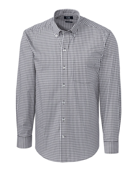 Cutter & Buck Easy Care Stretch Gingham Dress Shirt Charcoal