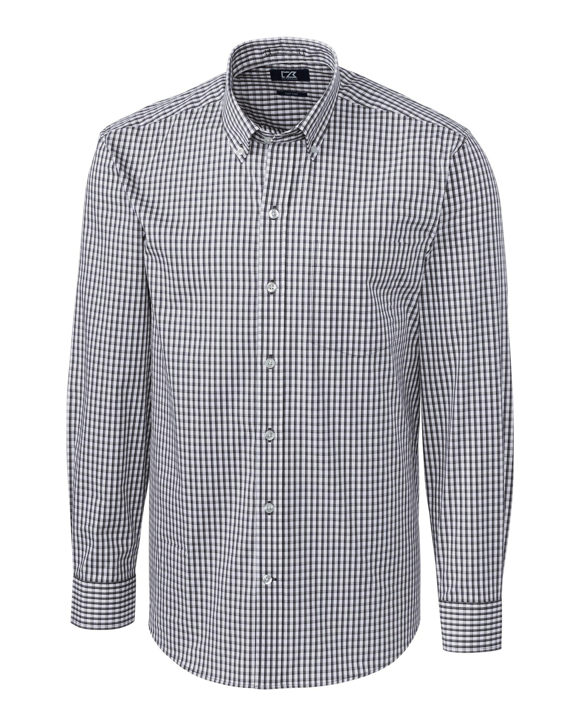 Cutter & Buck Easy Care Stretch Gingham Dress Shirt Charcoal - Hajjar's Big & Tall Mens Clothing