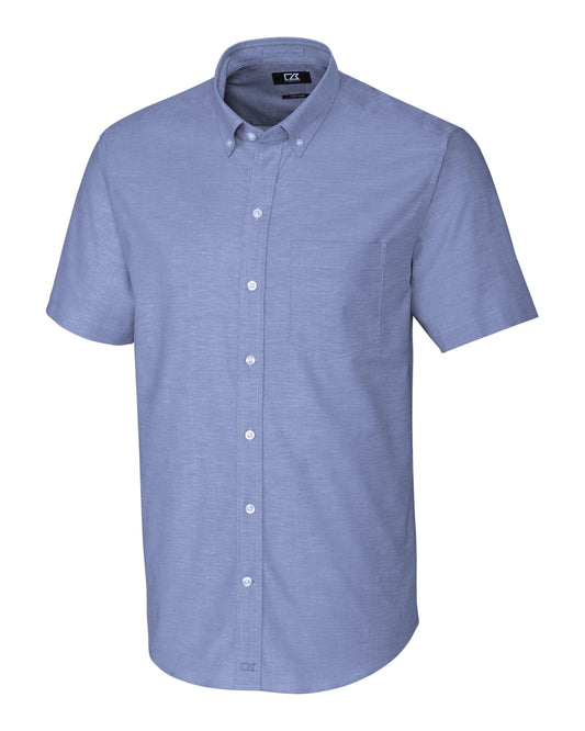 Cutter & Buck Stretch Oxford Short Sleeve Dress Shirt French Blue - Hajjar's Big & Tall Mens Clothing