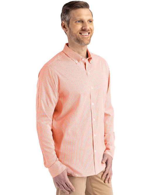 Cutter & Buck Skyline Gingham Dress Shirt College Orange/White