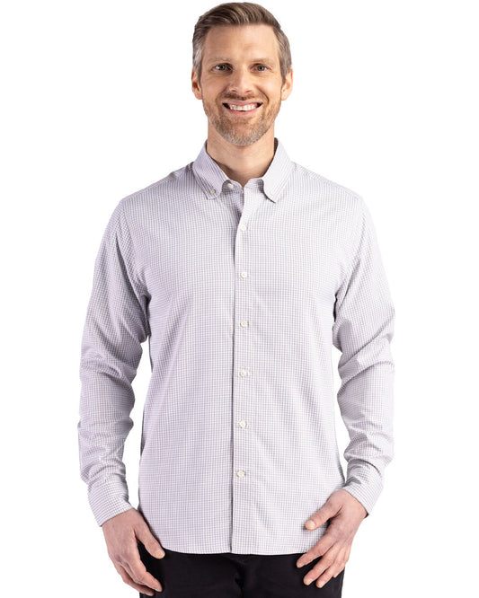 Cutter & Buck Skyline Gingham Dress Shirt Concrete/White