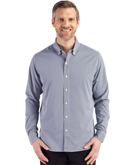 Cutter & Buck Skyline Gingham Dress Shirt Navy Blue/White