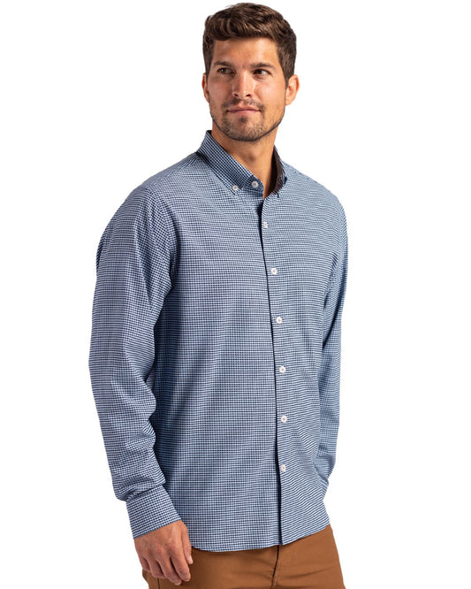 Cutter & Buck Skyline Gingham Dress Shirt Pale Blue/Navy Blue