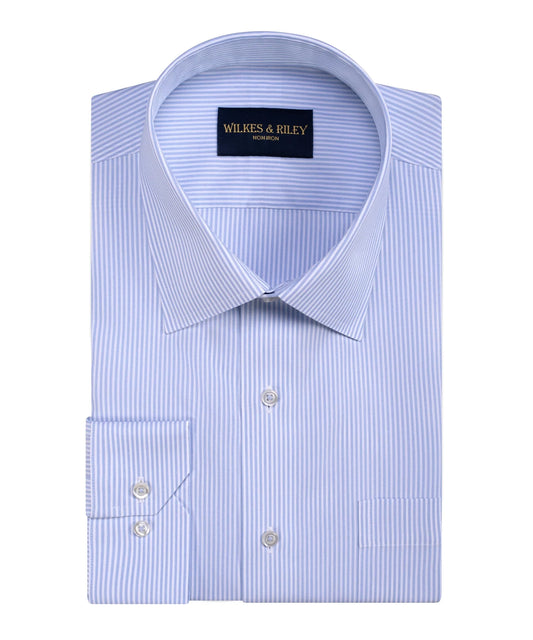 Wilkes and Riley Light Blue End-On-End Stripe Spread Collar Non-Iron Broadcloth