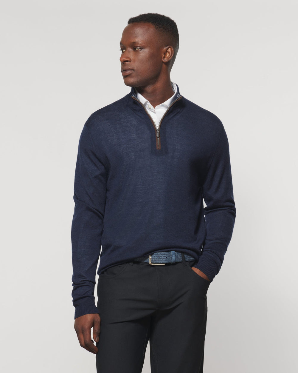 Johnnie-O Baron Lightweight Wool Blend 1/4 Zip Pullover Sweater Twilight Blue