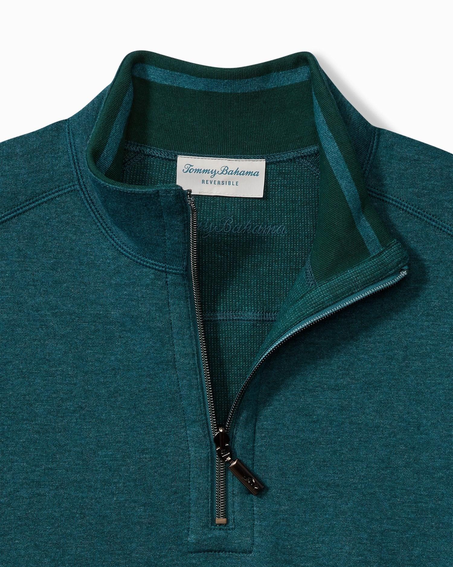 Tommy Bahama Flip Coast Reversible Half-Zip Sweatshirt Seagrove Heather - Hajjar's Big & Tall Mens Clothing