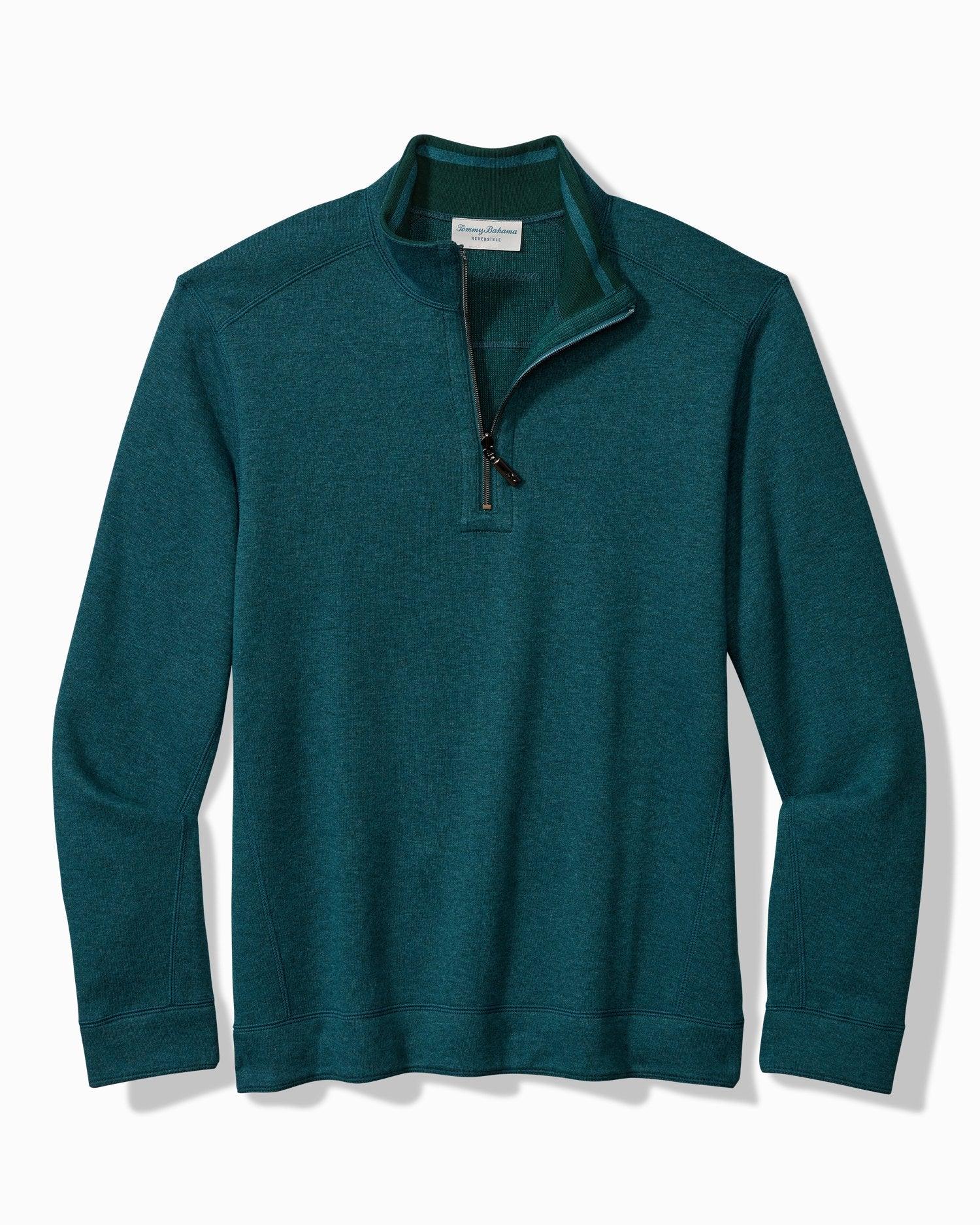 Tommy Bahama Flip Coast Reversible Half-Zip Sweatshirt Seagrove Heather - Hajjar's Big & Tall Mens Clothing