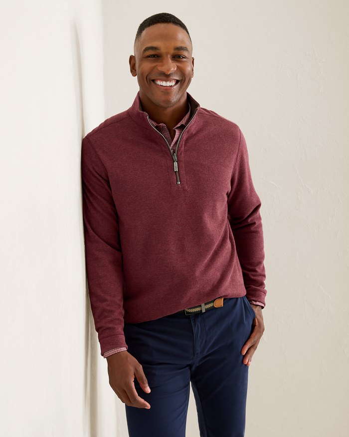 Tommy Bahama Flipview 1/4 Zip Pinot Noir Heather