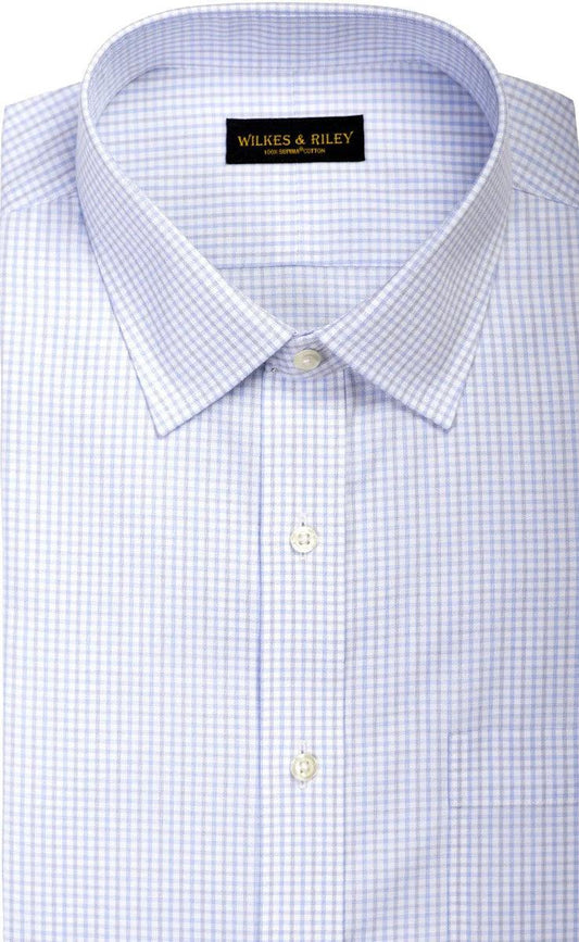 Wilkes and Riley Classic Fit Sky/Grey Twill Check Spread Collar Supima Cotton Non-Iron Dress Shirt - Hajjar's Big & Tall Mens Clothing