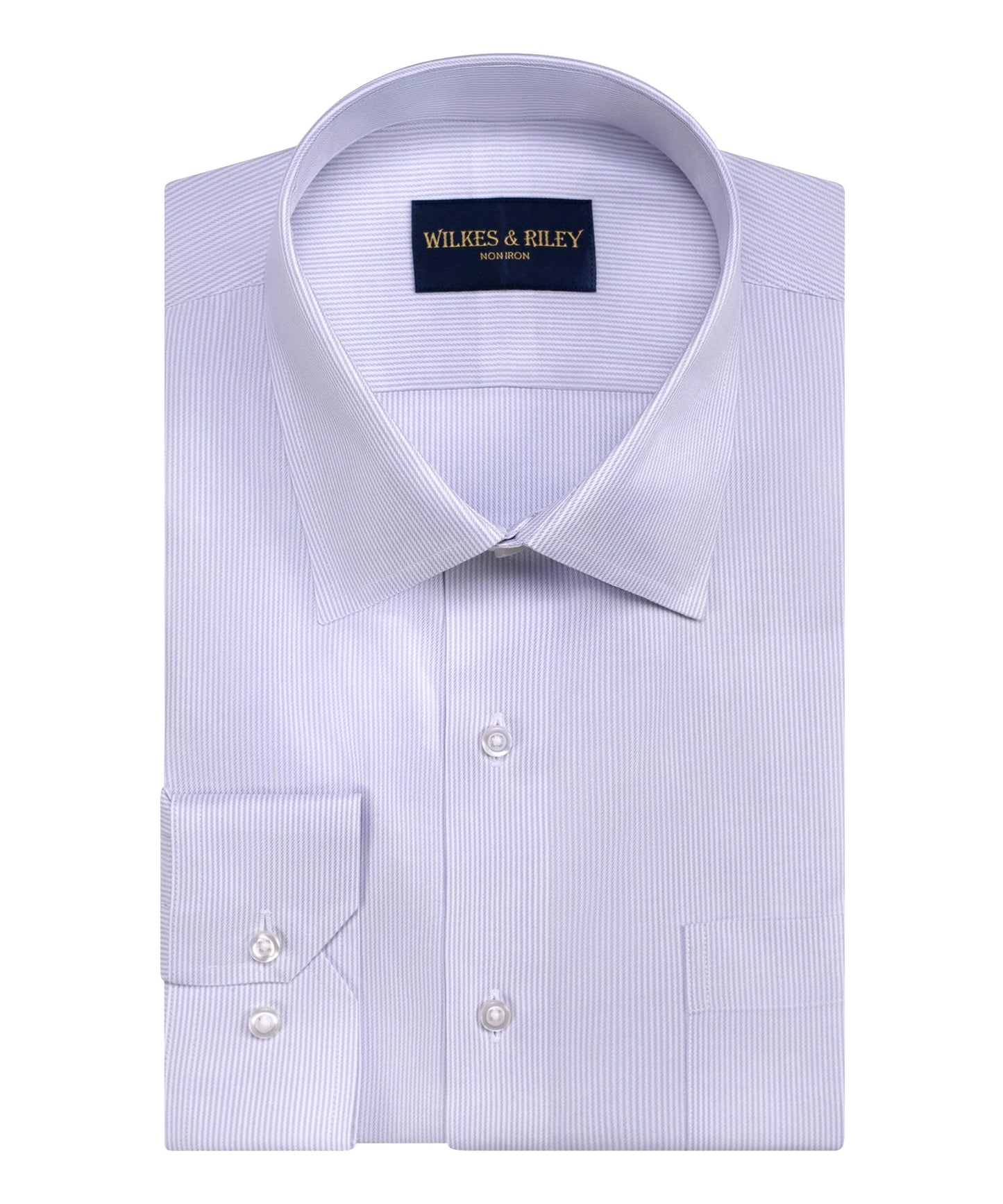 Wilkes and Riley Grey Stripe Spread Collar Non-Iron Broadcloth