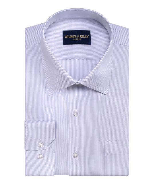 Wilkes and Riley Grey Stripe Spread Collar Non-Iron Broadcloth