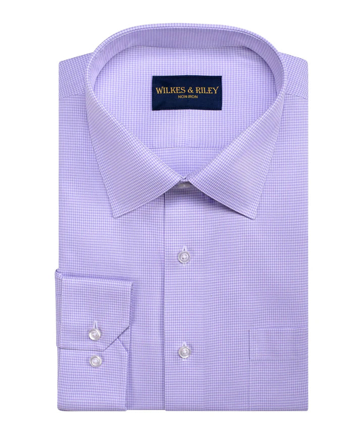 Wilkes and Riley Classic Fit lavender Houndstooth Spread Collar Supima® Cotton Non-Iron Twill Dress Shirt