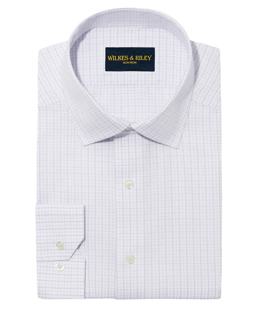 Wilkes & Riley Classic Fit Lavender / Grey Check Spread Collar Non-Iron Dress Shirt