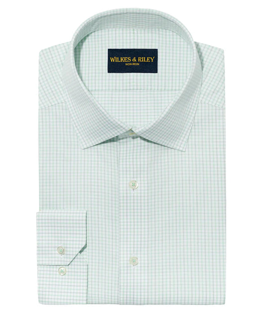 Wilkes & Riley Classic Fit Mint / Grey Check Spread Collar Non-Iron Dress Shirt