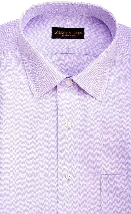 Wilkes and Riley Classic Fit Spread Collar Non-Iron Dress Shirt Lavender Herringbone - Hajjar's Big & Tall Mens Clothing