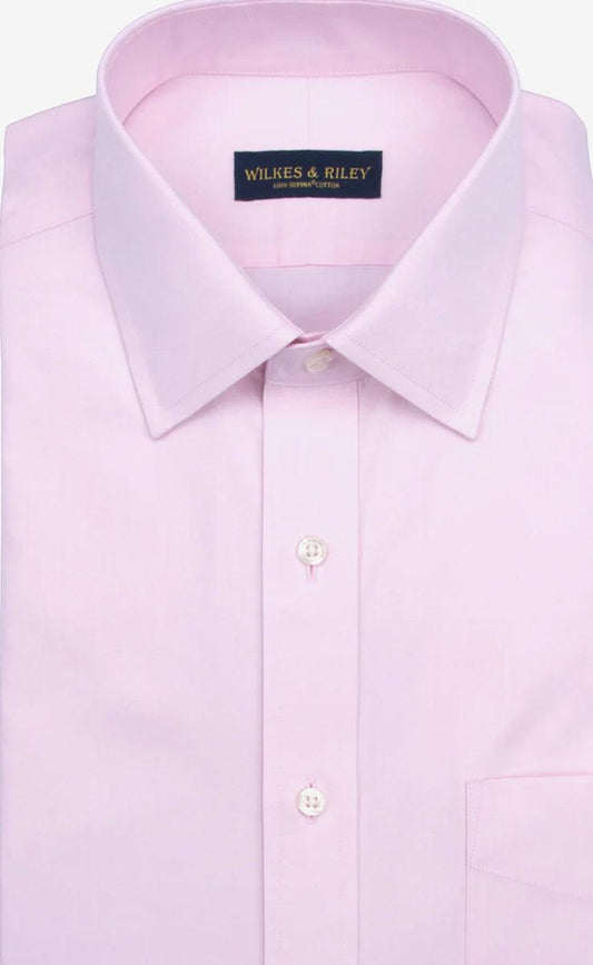 Wilkes and Riley Spread Collar Non-Iron Pinpoint Oxford Dress Shirt Pink Solid - Hajjar's Big & Tall Mens Clothing