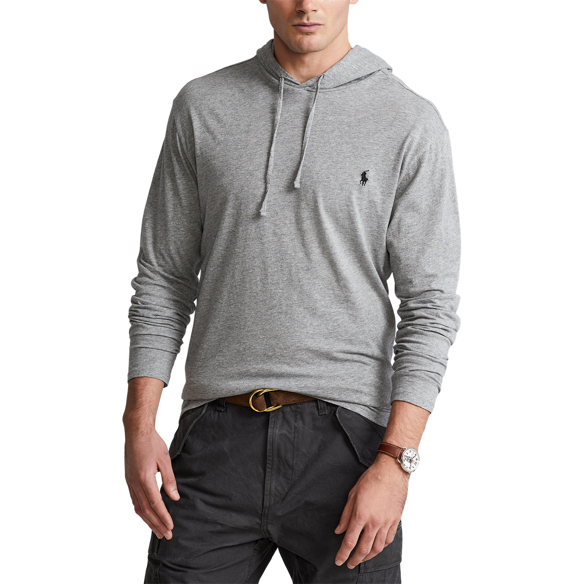 Polo Ralph Lauren Long Sleeve Jersey Knit Hooded T-Shirt Dark Grey Heather