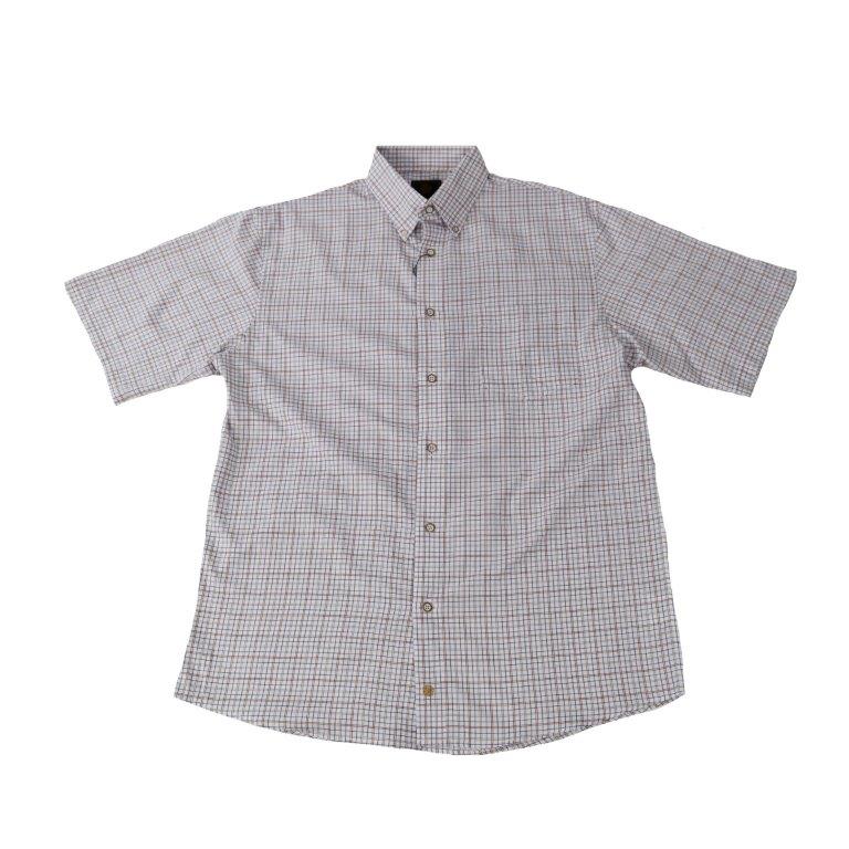 FX Fusion Short Sleeve Sport Shirt Multi Grid White/Tan
