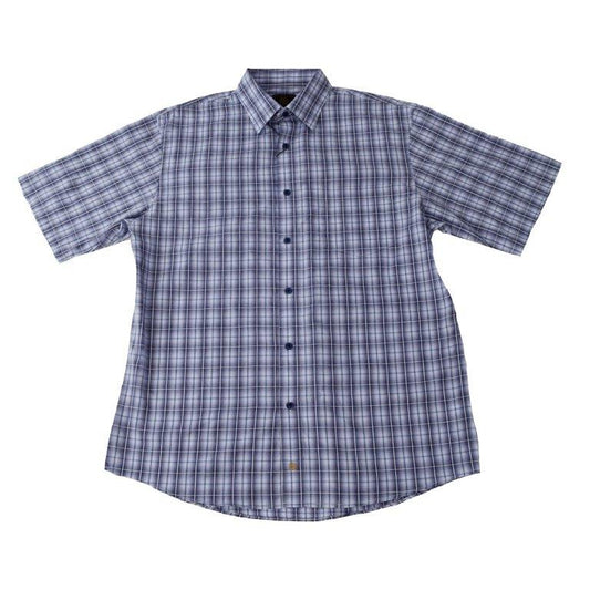 FX Fusion Short Sleeve Sport Shirt Multi Grid Blue/Tan